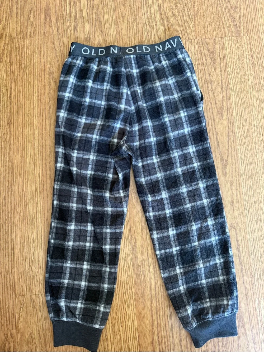 🟢3/$15 🖤 Old Navy Boys S (6-7) Soft Plaid Fleece Pajama Pants | Black Gray White